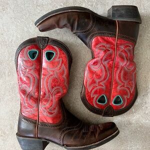 Ariat Coral, Teal and Brown Western Boots